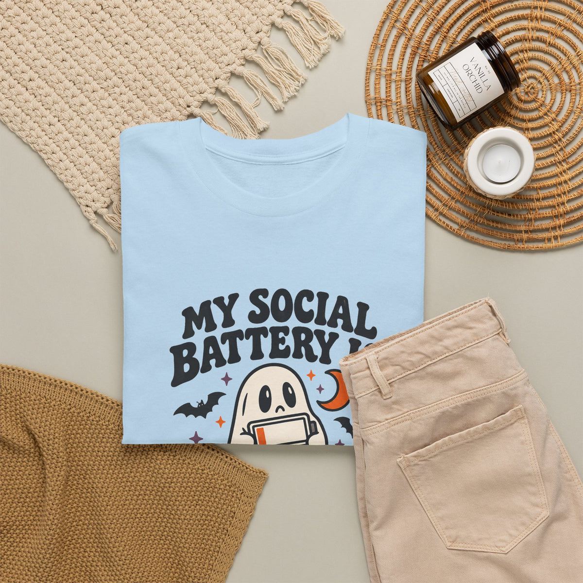 Funny Halloween T-Shirt - My Social Battery's Haunted Ghost Tee | Introvert Gift