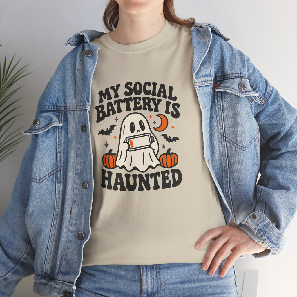 Funny Halloween T-Shirt - My Social Battery's Haunted Ghost Tee | Introvert Gift