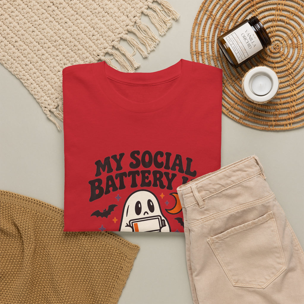 Funny Halloween T-Shirt - My Social Battery's Haunted Ghost Tee | Introvert Gift