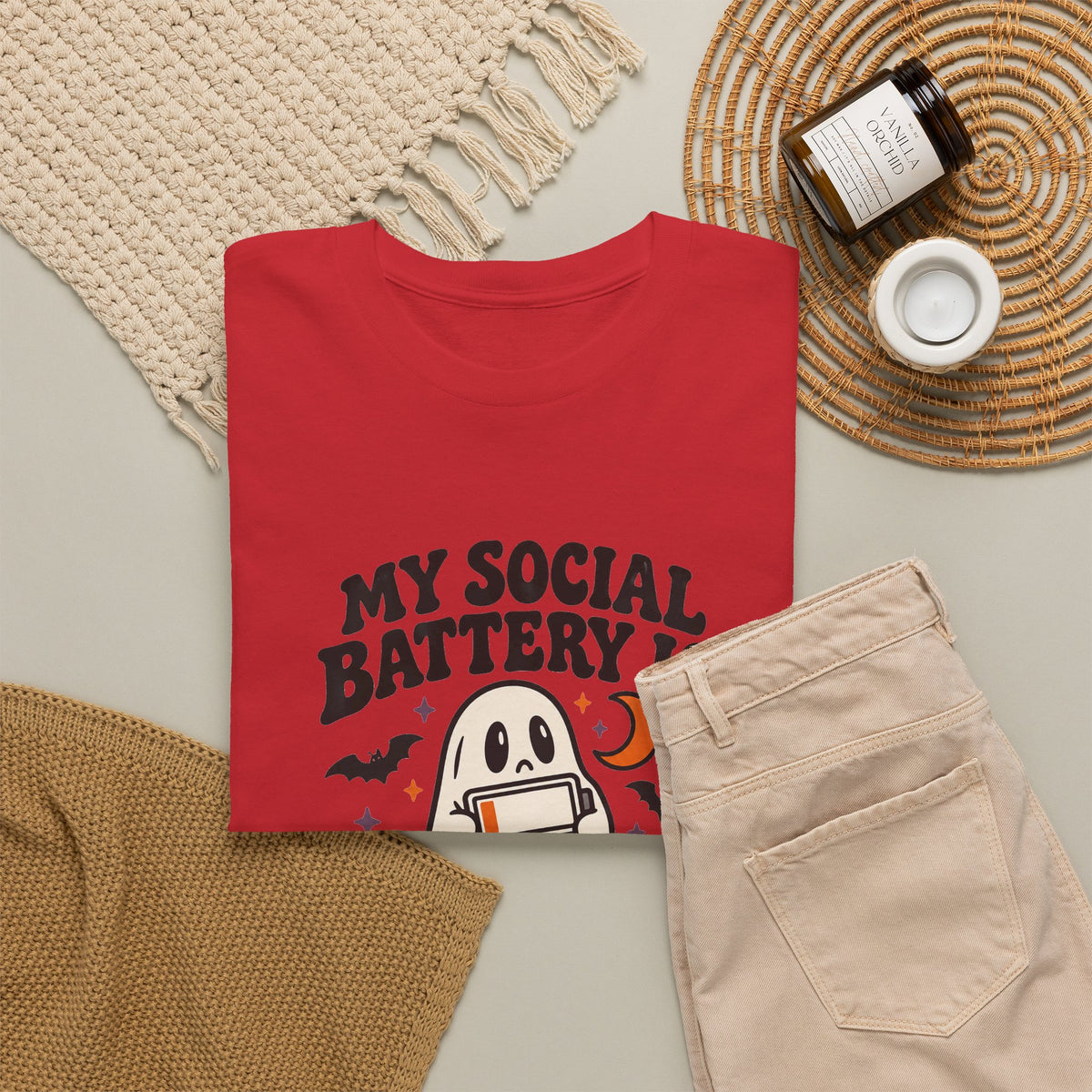 Funny Halloween T-Shirt - My Social Battery's Haunted Ghost Tee | Introvert Gift