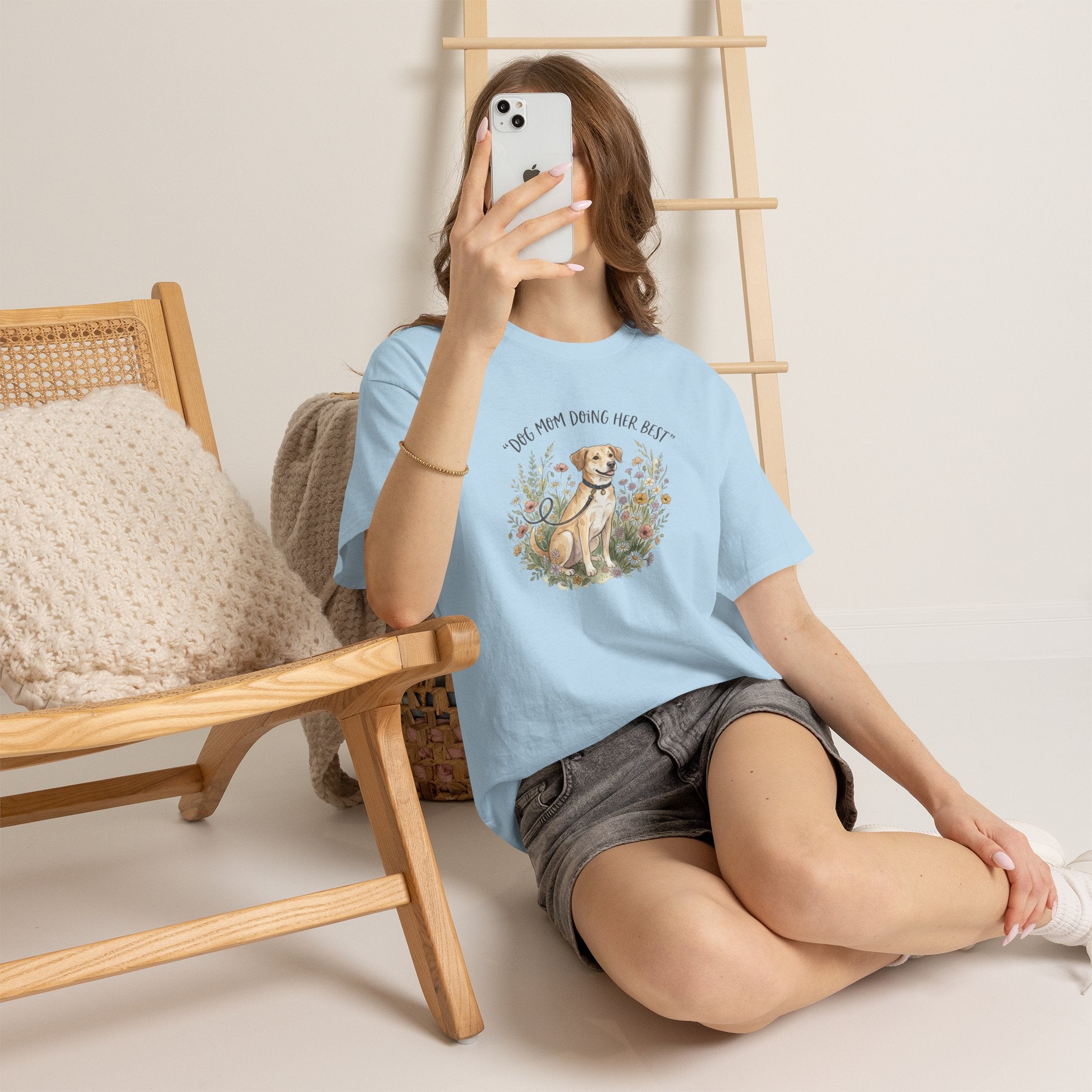 Dog Mom Tee — "Dog Mom Doing Her Best" Floral Labrador Shirt