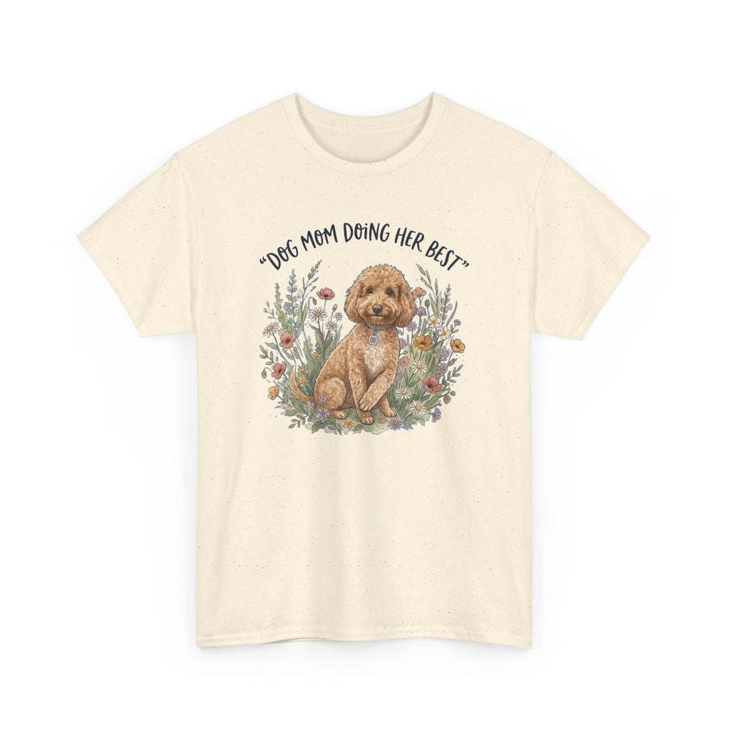 Dog Mom Tee — "Dog Mom Doing Her Best" Floral Goldendoodle Shirt