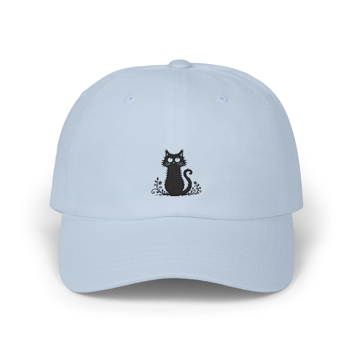 Embroidered Black Cat Dad Cap — Minimal Cute Cat Hat