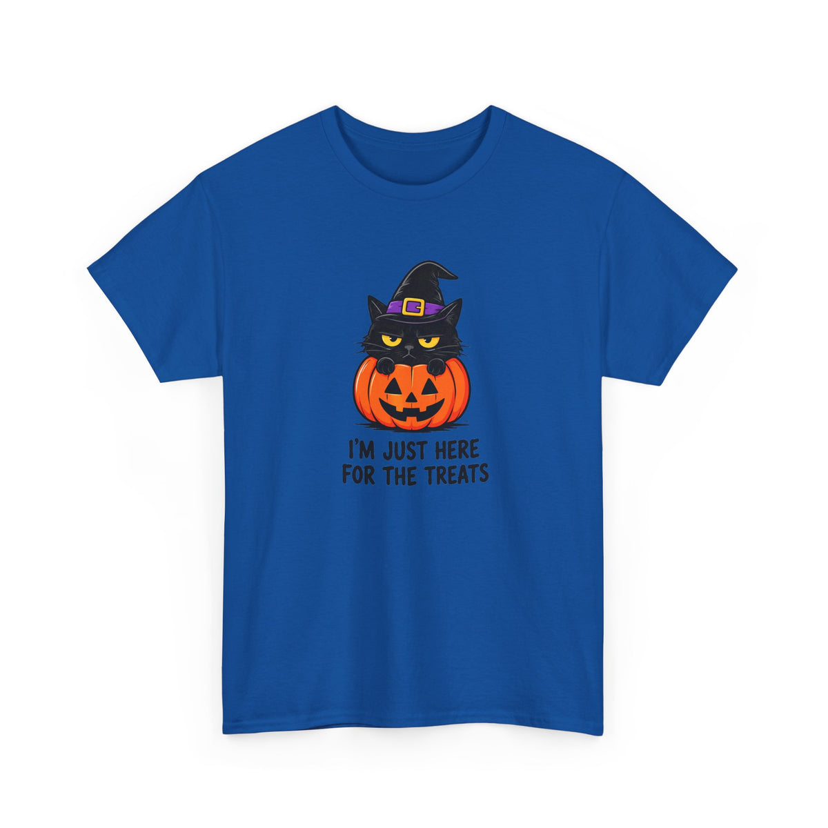 Halloween Cat T-Shirt – I’m Just Here For The Treats Pumpkin Witch Tee