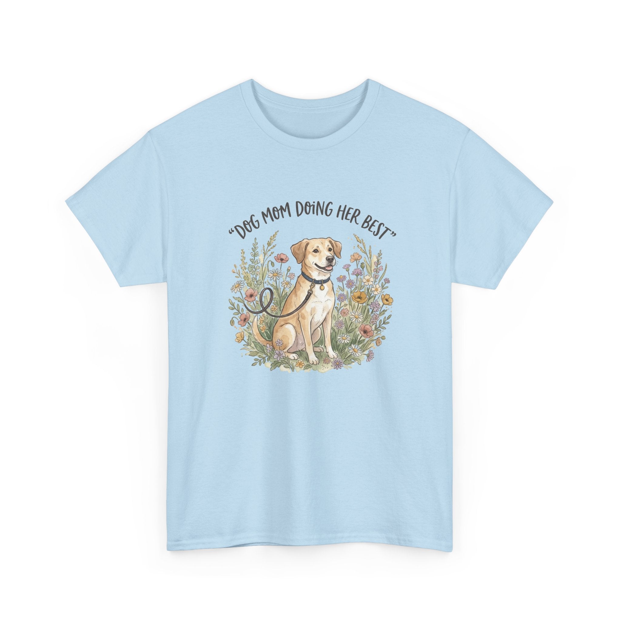 Dog Mom Tee — "Dog Mom Doing Her Best" Floral Labrador Shirt