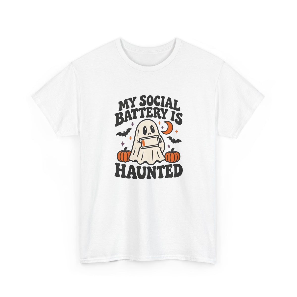 Funny Halloween T-Shirt - My Social Battery's Haunted Ghost Tee | Introvert Gift