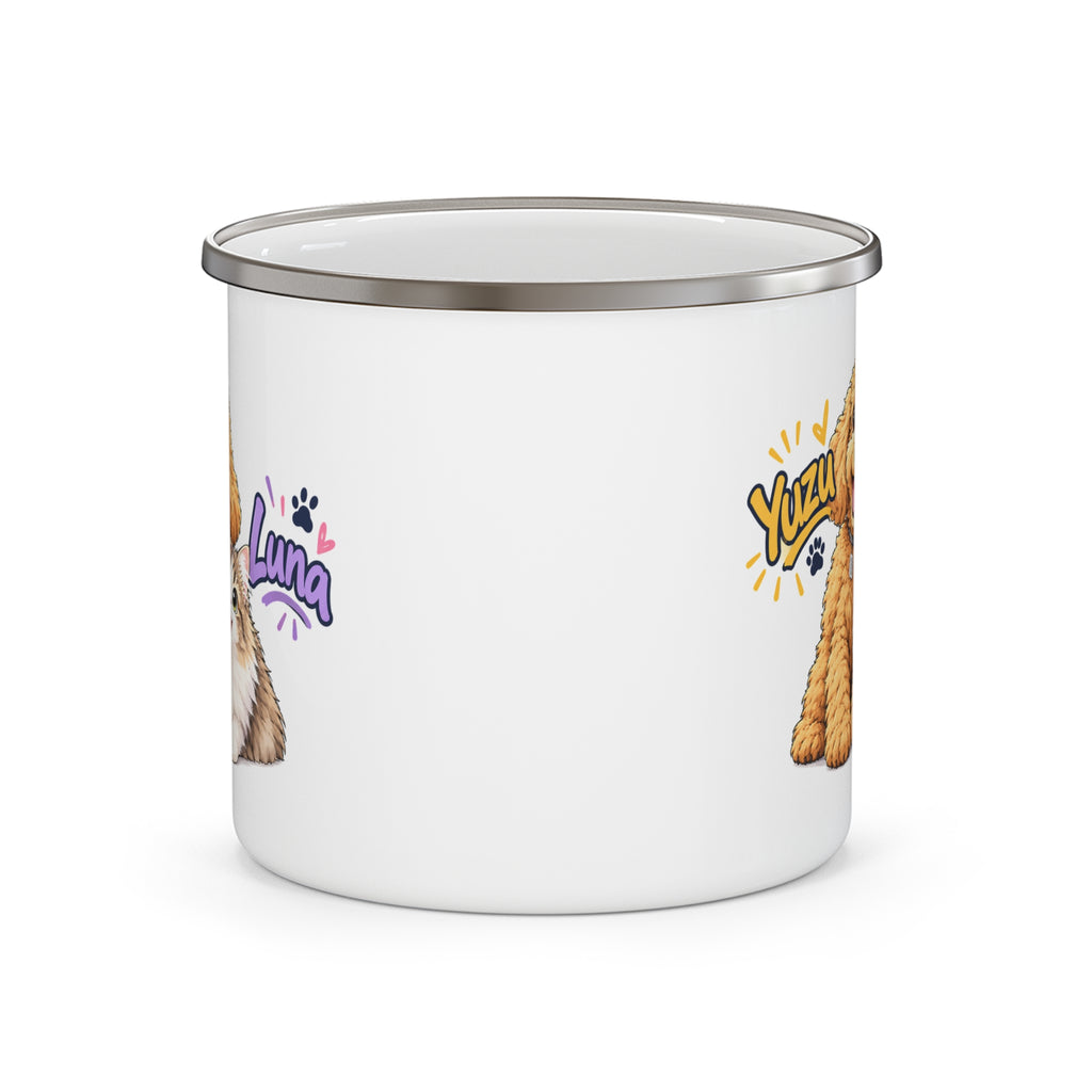Personalized Pet Enamel Mug – Custom Cartoon-Style Dog & Cat Photo Mug | 12oz