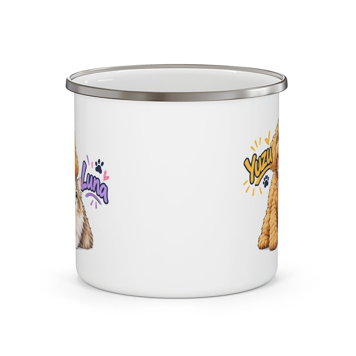Personalized Pet Enamel Mug – Custom Cartoon-Style Dog & Cat Photo Mug | 12oz