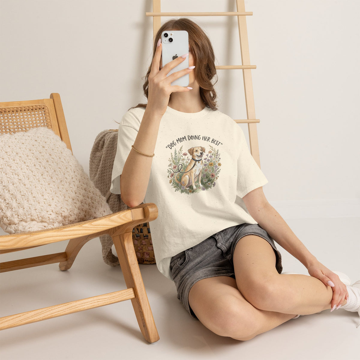 Dog Mom Tee — "Dog Mom Doing Her Best" Floral Labrador Shirt