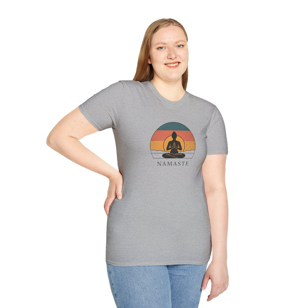 Namaste Yoga T-Shirt — Vintage Sunset Meditation Tee