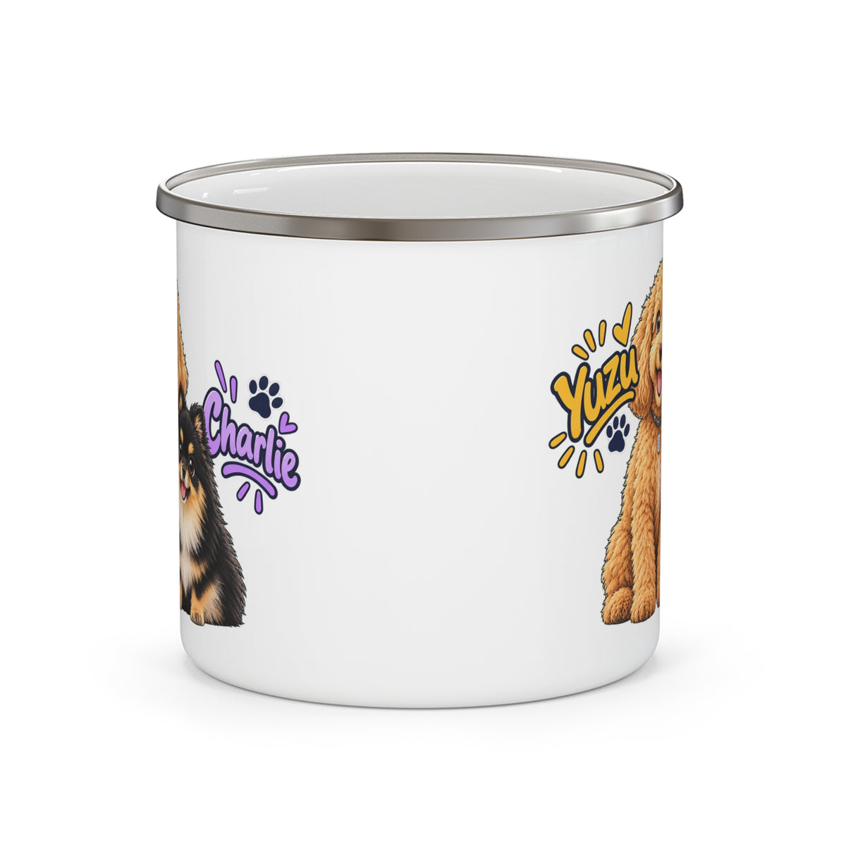 Personalized Pet Camping Mug - Custom Dog Photo & Name | 12oz Enamel Cup