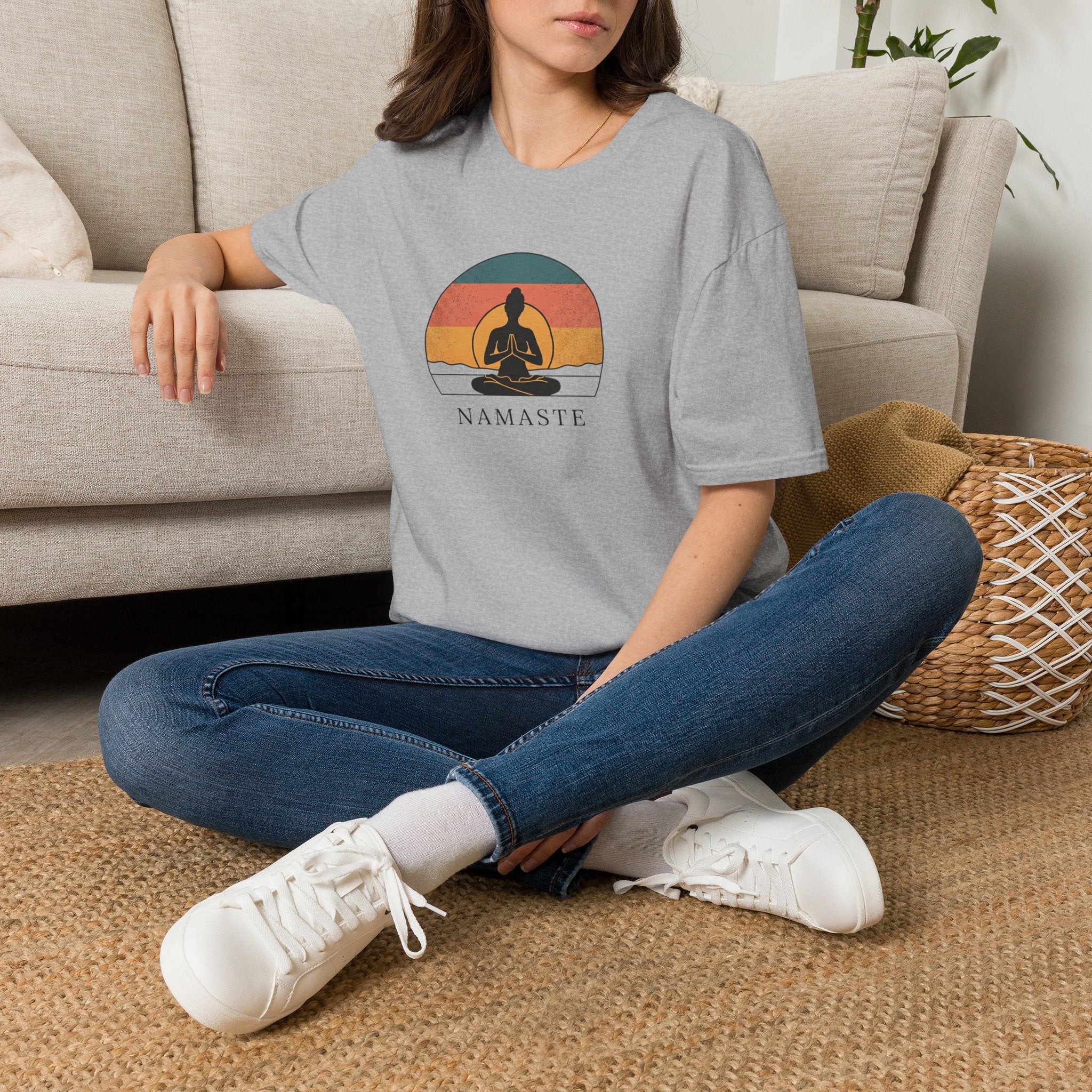 Namaste Yoga T-Shirt — Vintage Sunset Meditation Tee