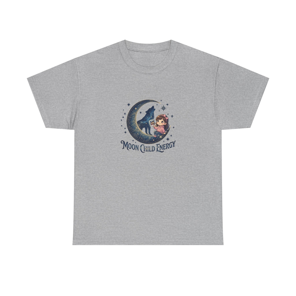 Moon Child Energy T-Shirt — Cute Wolf & Moon Graphic Tee