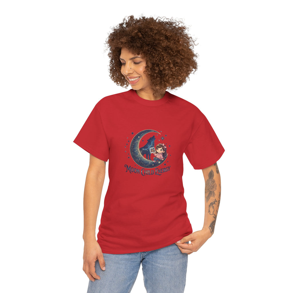 Moon Child Energy T-Shirt — Cute Wolf & Moon Graphic Tee
