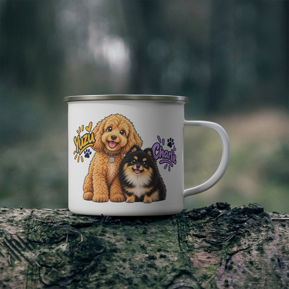 Personalized Pet Camping Mug - Custom Dog Photo & Name | 12oz Enamel Cup