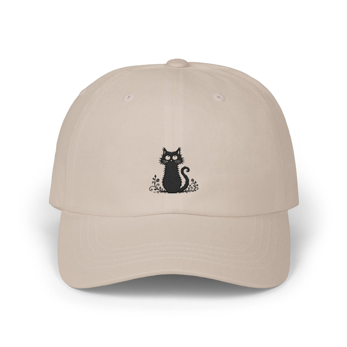 Embroidered Black Cat Dad Cap — Minimal Cute Cat Hat