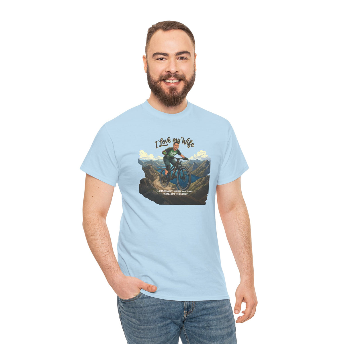 I Love My Wife Mountain Bike T-Shirt – Personalized - Funny MTB Husband Cycling Shirt Gift for Dad
