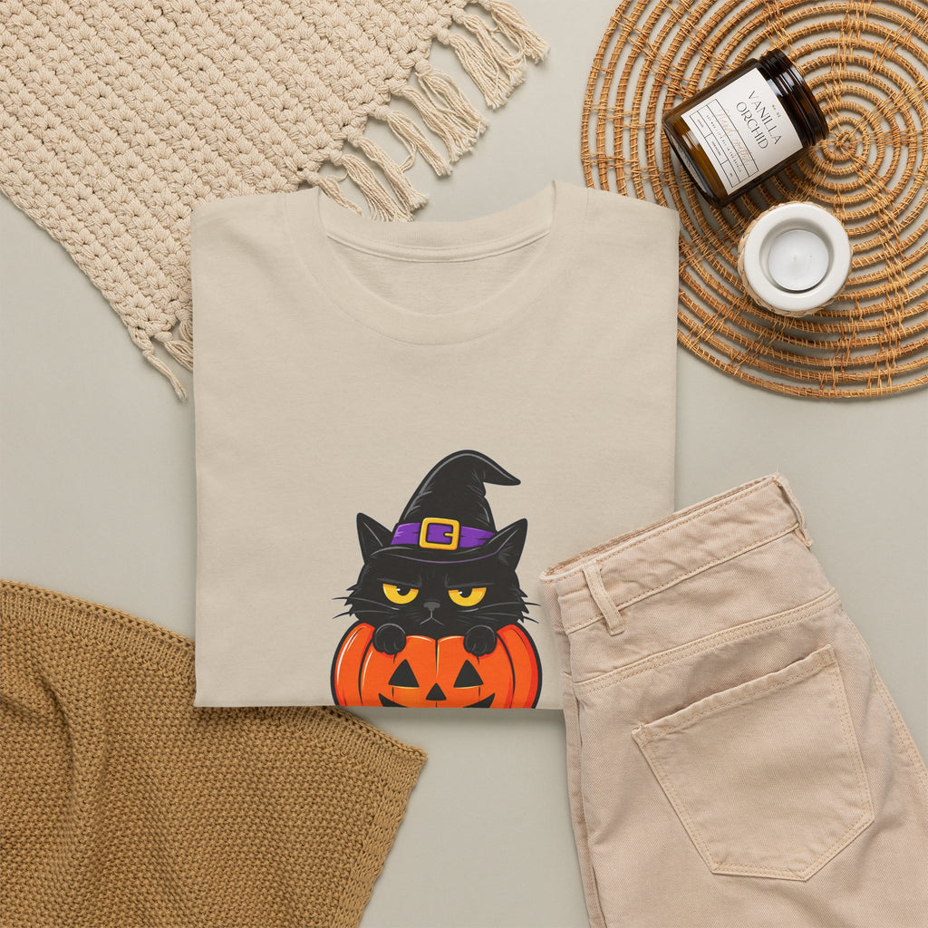 Halloween Cat T-Shirt – I’m Just Here For The Treats Pumpkin Witch Tee