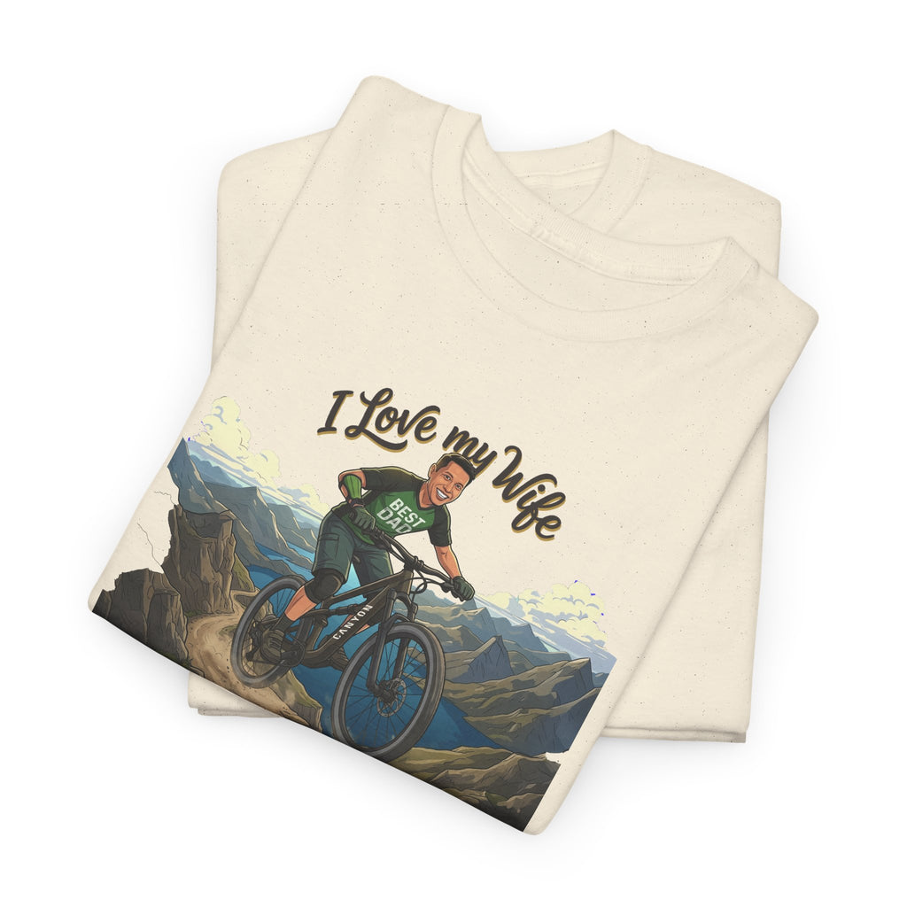 I Love My Wife Mountain Bike T-Shirt – Personalized - Funny MTB Husband Cycling Shirt Gift for Dad
