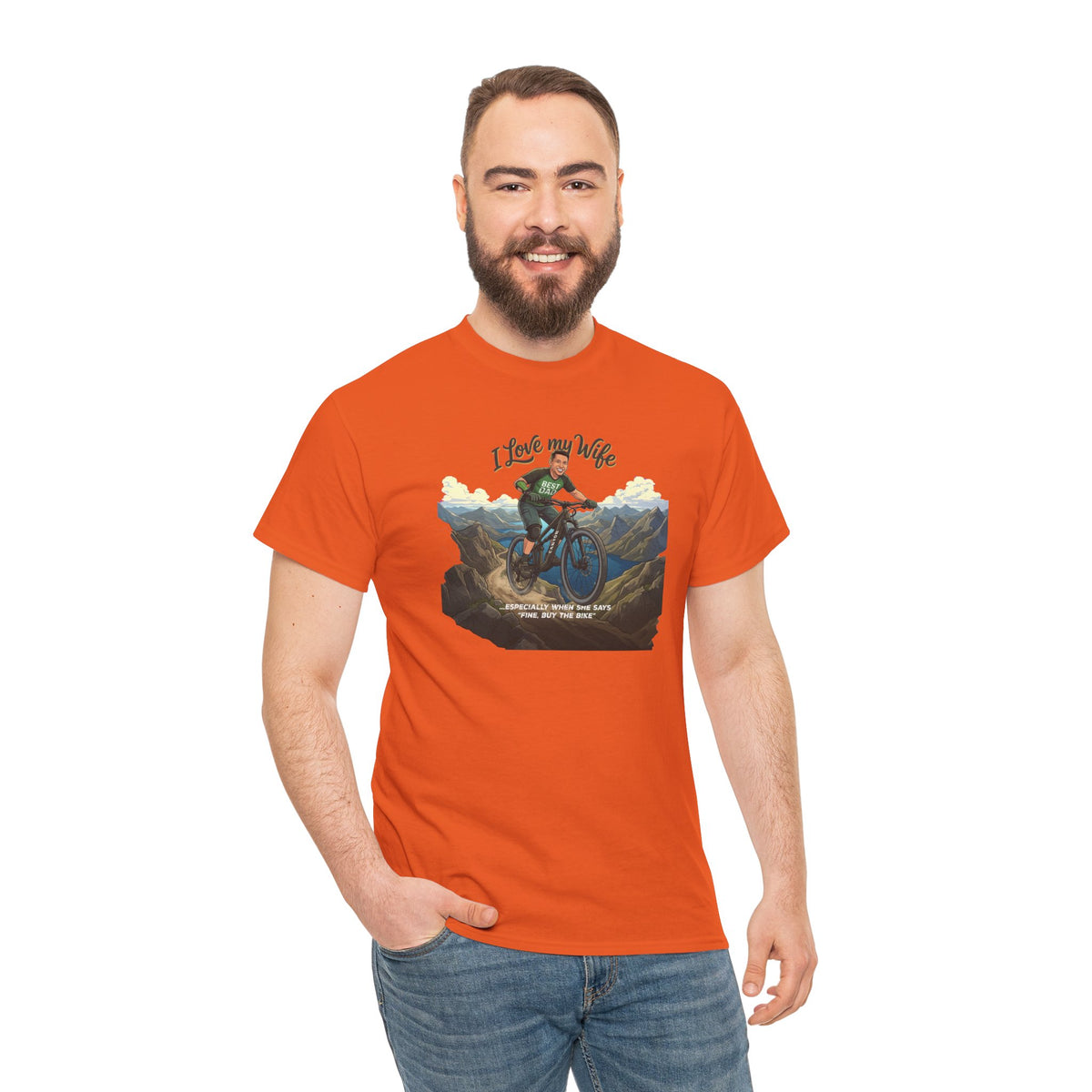 I Love My Wife Mountain Bike T-Shirt – Personalized - Funny MTB Husband Cycling Shirt Gift for Dad