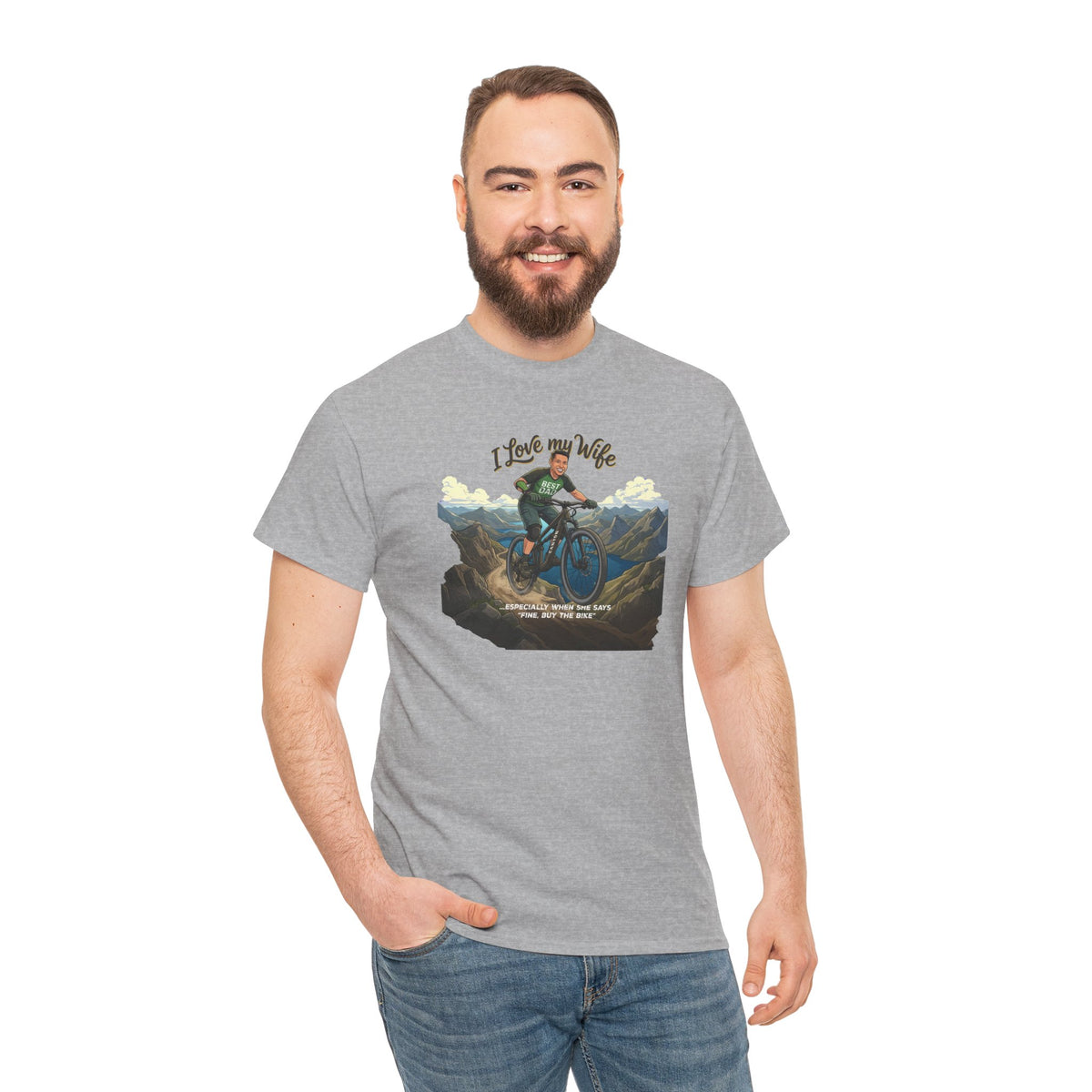 I Love My Wife Mountain Bike T-Shirt – Personalized - Funny MTB Husband Cycling Shirt Gift for Dad