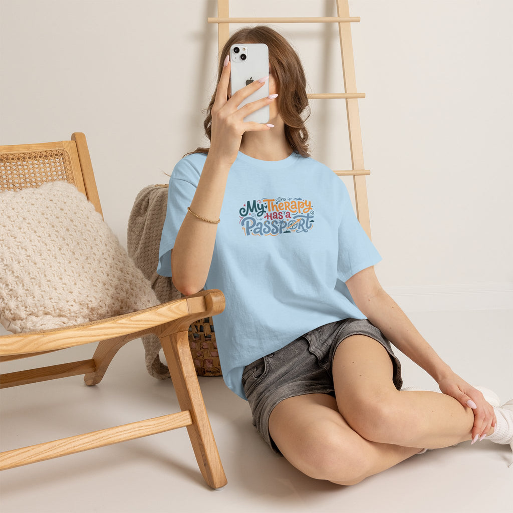 T-Shirt — "My Therapy Has a Passport" Travel Therapy Tee