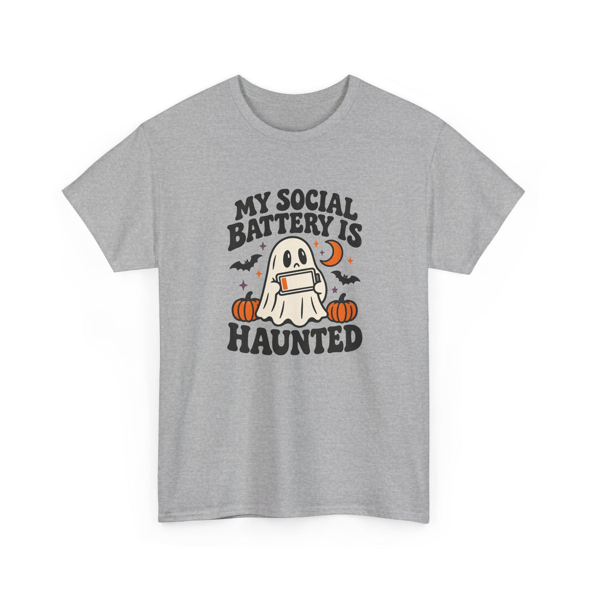 Funny Halloween T-Shirt - My Social Battery's Haunted Ghost Tee | Introvert Gift