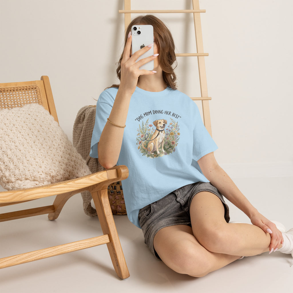 Dog Mom Tee — "Dog Mom Doing Her Best" Floral Labrador Shirt