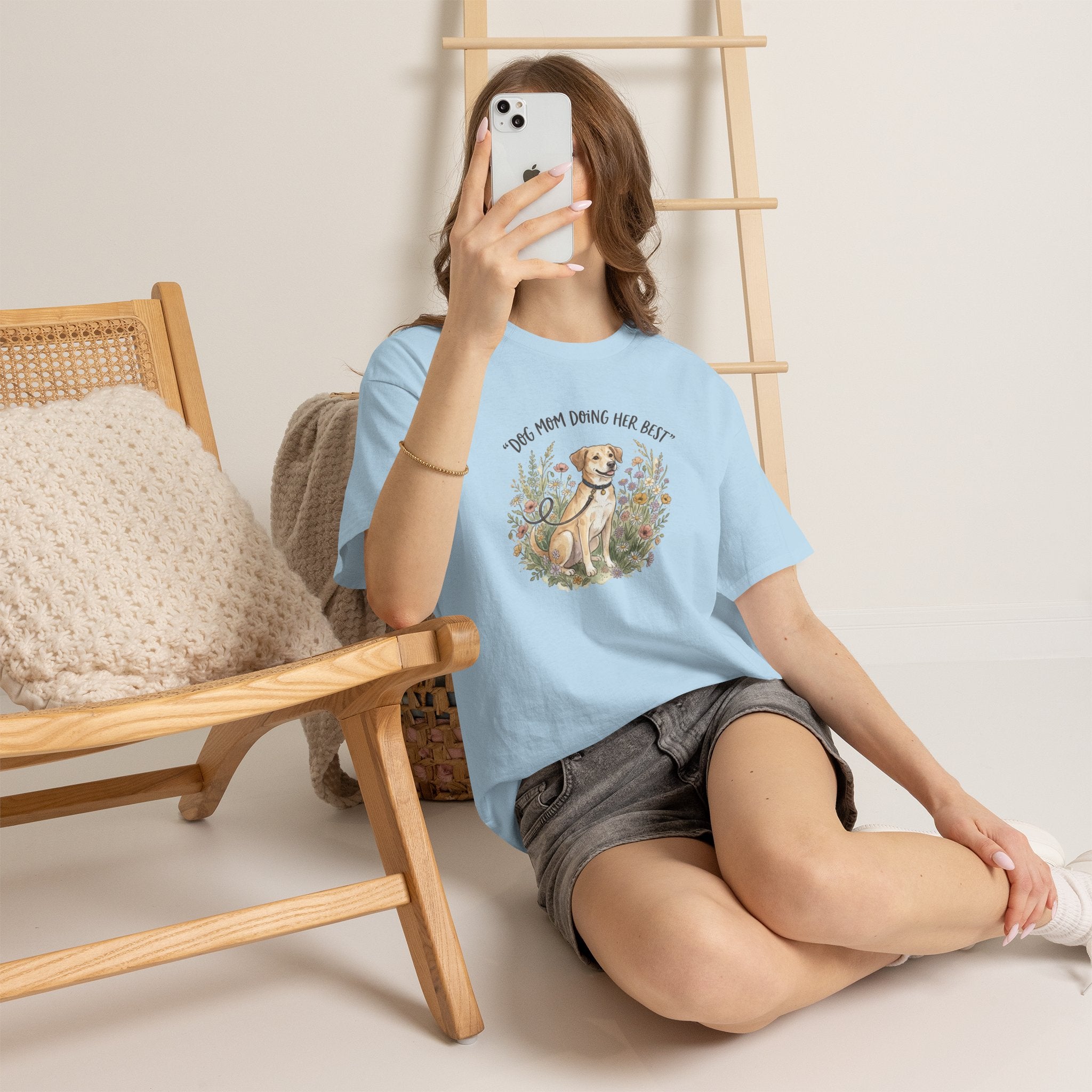 Dog Mom Tee — "Dog Mom Doing Her Best" Floral Labrador Shirt