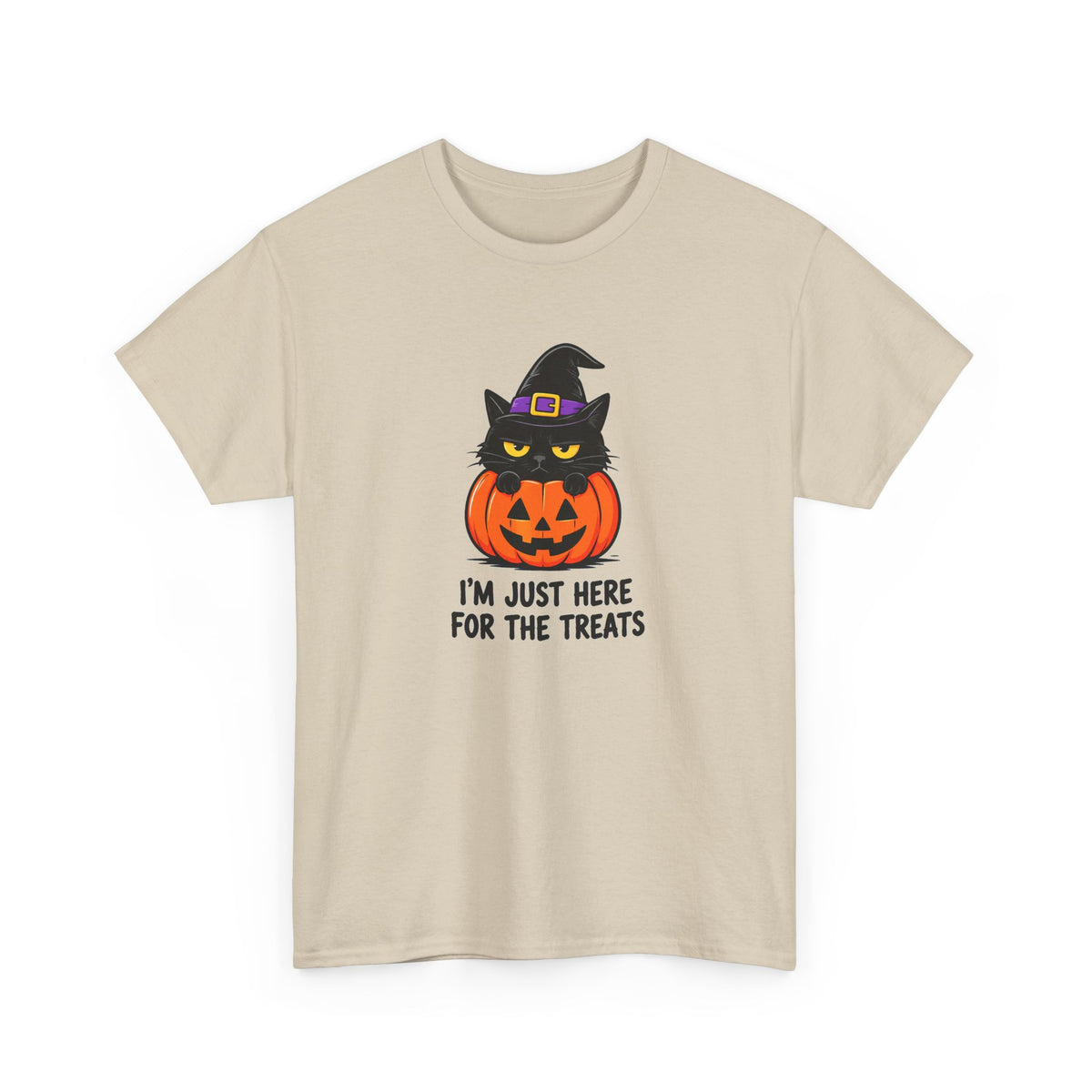 Halloween Cat T-Shirt – I’m Just Here For The Treats Pumpkin Witch Tee