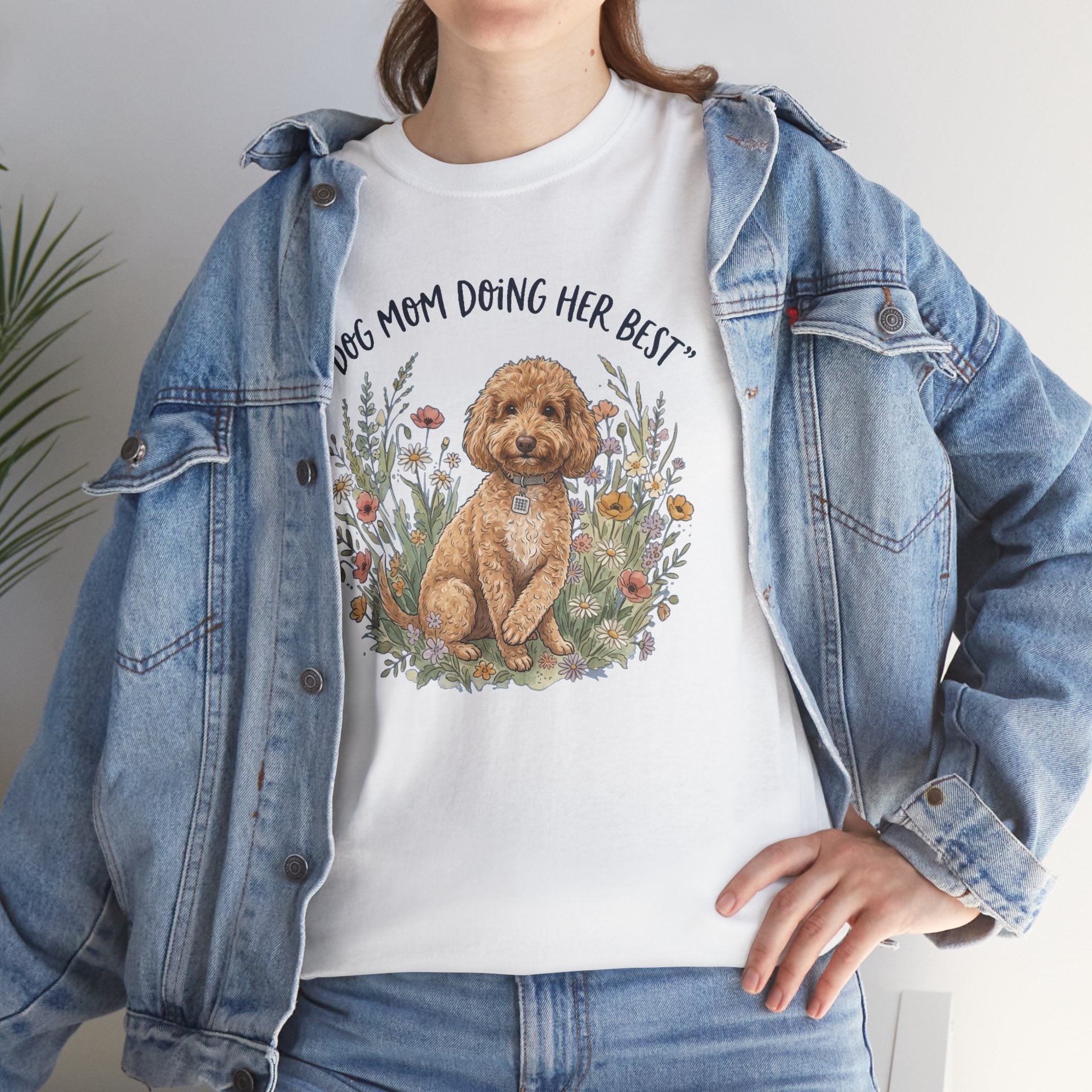 Dog Mom Tee — "Dog Mom Doing Her Best" Floral Goldendoodle Shirt