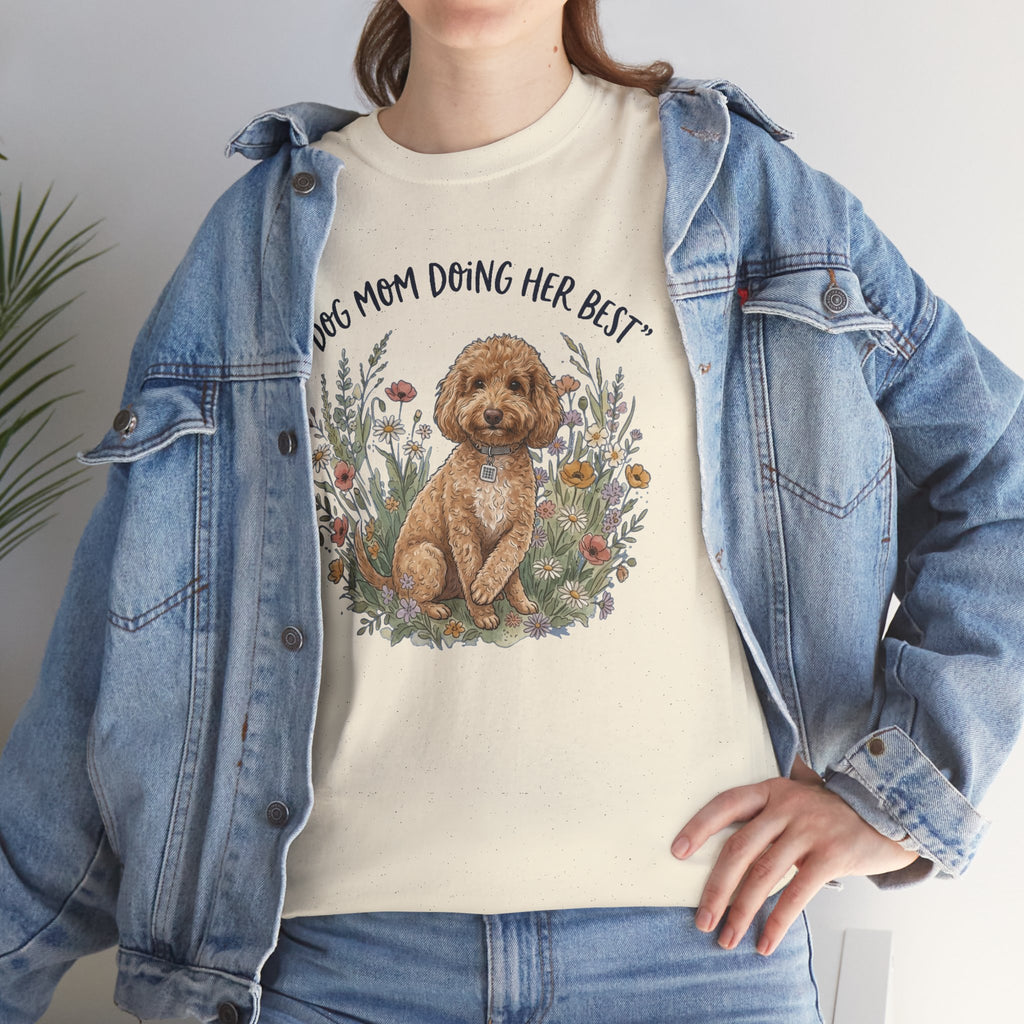 Dog Mom Tee — "Dog Mom Doing Her Best" Floral Goldendoodle Shirt