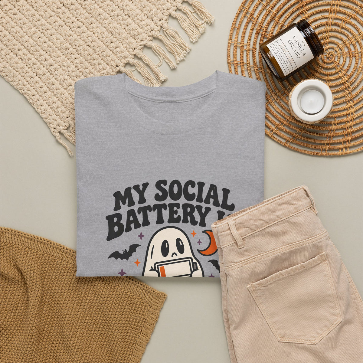 Funny Halloween T-Shirt - My Social Battery's Haunted Ghost Tee | Introvert Gift